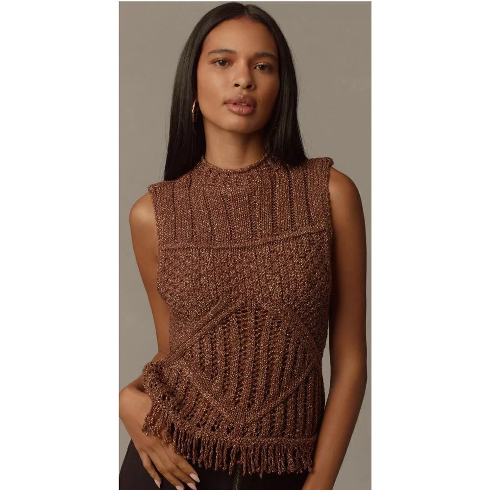 Anthropologie Pilcro Sweater Tank Fringe Crop Womens Size XS NWT Sequence